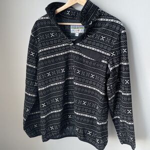 Jachs Cabin Women's Brushed‎ Fleece Pullover Sweater Black Fair Isle Size Large